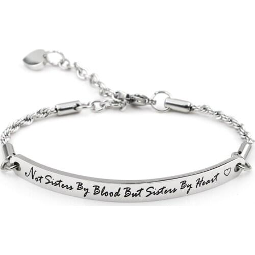 "Not sisters by blood but sisters by heart" Chain Bangle Bracelets Stainless Steel Bracelet For Women Friendship Jewelry Gift