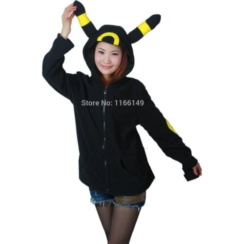 Cosplay Animal Anime pika Monster Umbreon Black Hooded Hoodie Sweatshirts With Ears Tail Adult Women Men Polar Fleece Jacket