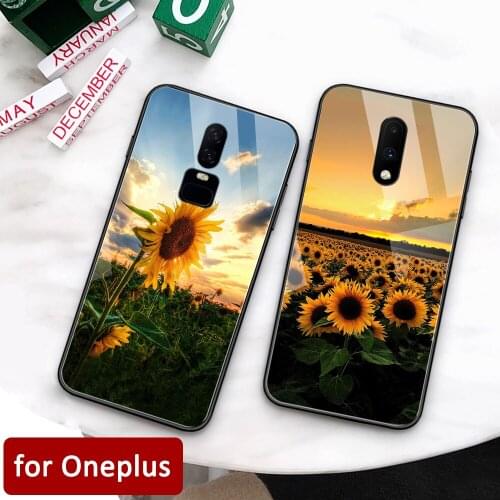 Floral Case for Oneplus 7 pro Glass back cover sunflower Oneplus coque 5t case for Oneplus 1+ 5 5T 6 Oneplus 6 6t 7 pro