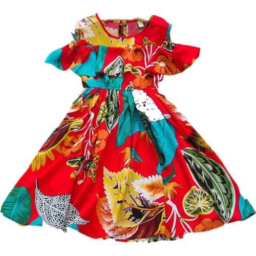 Childrens dresses summer girls printed ruffled long skirts fashion cotton silk dresses cute hot-selling childrens wear