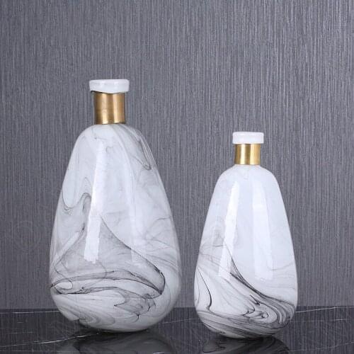 European Glass Vases Copper Ring Ink and Wash Pattern Decor Living Room Desktop Flower Vase Meeting Room Dried Flowers Organizer