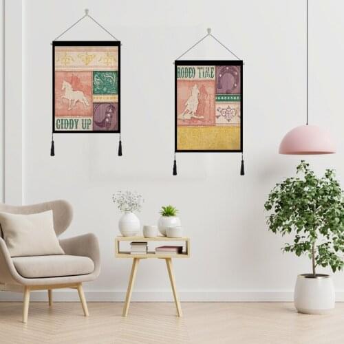 Polyester hemp Ride EM Cowgirl tapestry wall decoration Tassel Wall Hanging Tapestry For Home Living Room