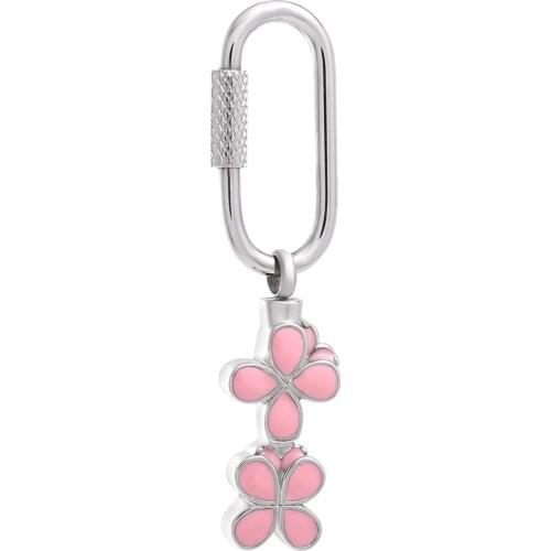 IJK2068 Pink Flower design girl/ women accessories jewelry keychain/ keyring hot selling stainless steel cremation charm for ash
