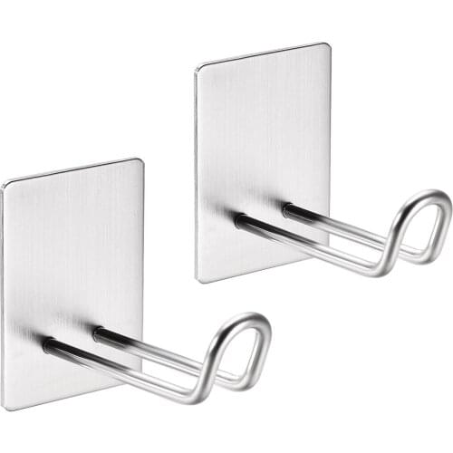 Uxcell 2pcs Adhesive Hooks Wall Hooks Stainless Steel Hanger 60mmx45mmx60mm for Kitchen Bags Towel Coat