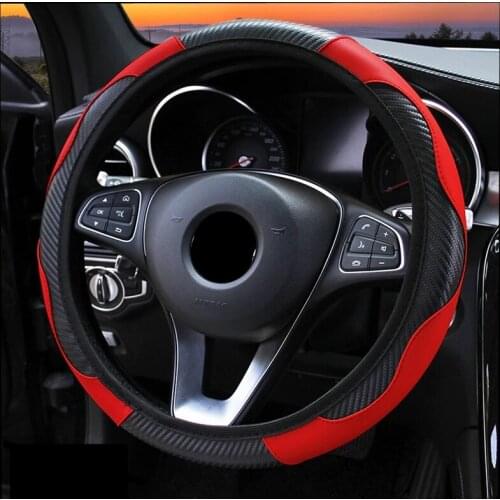 Car Steering Wheel Cover Breathable PU Leather Wheel Cover Auto Decoration Carbon Fiber Steering Wheel Cover Cubre Volante Auto