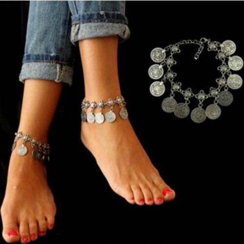 Hot Selling Flower Child color Coin Anklet Bracelet.Boho Gypsy Beachy Ethnic Tribal Festival Jewelry Turkish Bohemian B-0388-8