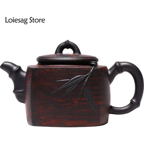 Loiesag 350ml Yixing Raw Ore Stale Old Purple Mud Monarch Bamboo Zisha Tea Pot Ten Holes Effluent Purple Clay Teapots Teaset Pot