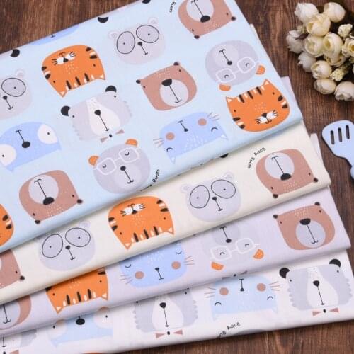 Cartoon Animal Head 100% Cotton Fabric Diy Patchwork Quilt Baby Dress Cloth Bedding Blanket Sheet Pillow Decor Fat Quater Tissus
