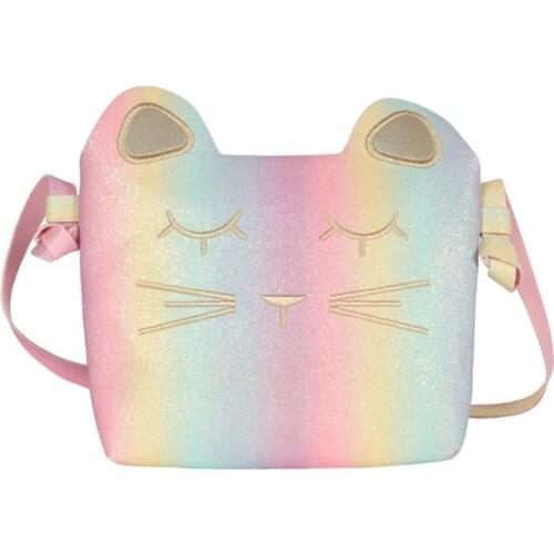 M68C Fashion PU Leather Shoulder Bag Embroidered Cat Phone Pouch Purse Casual Satchel for Women Girls