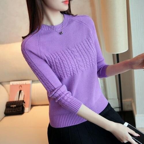 Fashion Womens Sweater Autumn Rib Knit New V-Neck Long Sleeve Round Neck Splicing Slim Top Solid Color All-Match Ladies Clothing