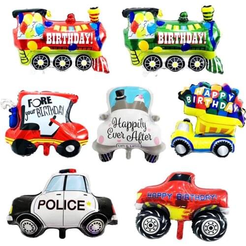 Cartoon Car Balloons Fire Truck Car Train Foil Balloon Ambulance Globos Kids Gifts Boy Birthday Party Decor Baby Shower