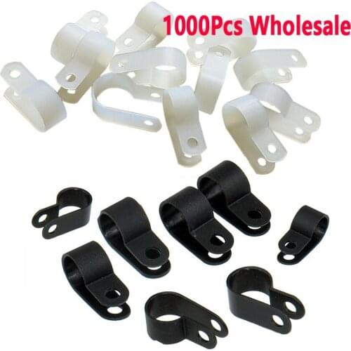 1000pcs Nylon White Black 5.3mm 3/16" Wire Cable Hose P Type R Clamp Clips Clip C= 3.3 5.2 5.3 8.4 10.4 13.2 16.2 19.2 25 30mm