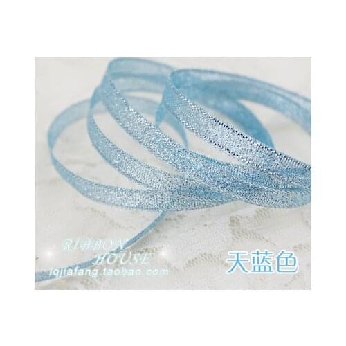 New (25 yards/lot) 1/4'' (6mm)Sky blue colorful polyester ribbon Christmas packaging ribbon high-grade quality squares ribbons