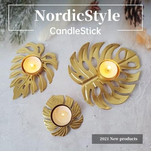 New Creative Golden Leaf Iron Candlestick Hollow romantic candlelight dinner candle holder Home decoration ornaments candle jars