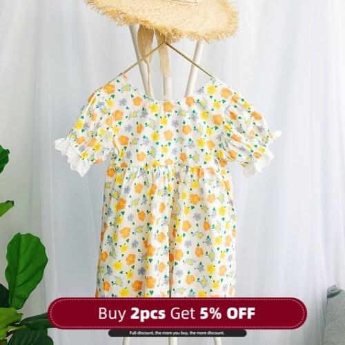 Menoea Girls Flowers Dress Summer Short Sleeve Kids Floral Dresses Girl Outfit Vestidos Casual Baby Clothes 1 6Y Girl Dresses