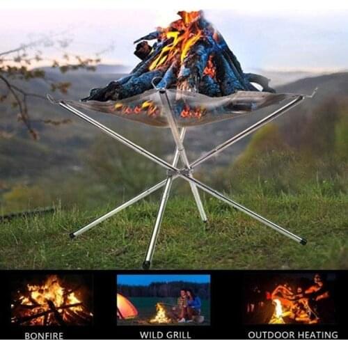 Portable Contractile BBQ Holder Rack Outdoor Portable Fire Rack Folding Table Grill Stainless Steel Point Charcoal Stove