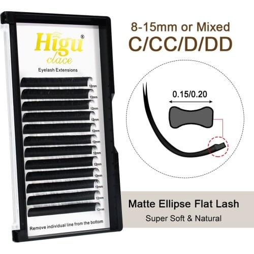 Higu clace Ellipse Flat Lashes Extension For Professional Flat Lash Soft Split Tip Profession Natural Soft Silk Flat Eyelash C/D
