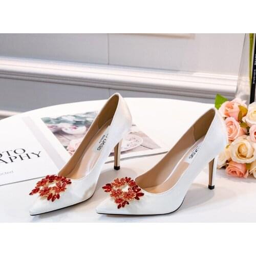 Satin Rhinestones High Heels Shoes Woman Synthetic Crystal Diamond Satin Pointed Party Shoe Fashion Women Shoes Basic Pump