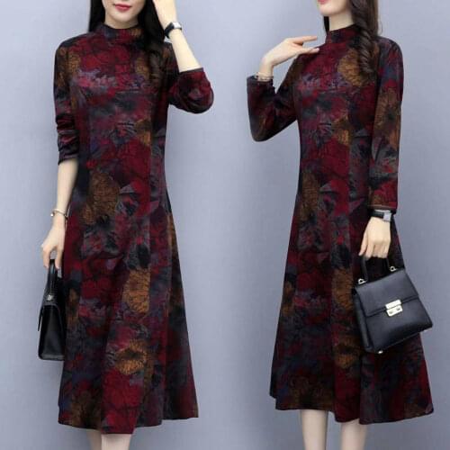 Woolen Dress New Winter Clothes Printed Dress Cheongsam Dress Woman Dresses Vestido De Mujer Femme Robe