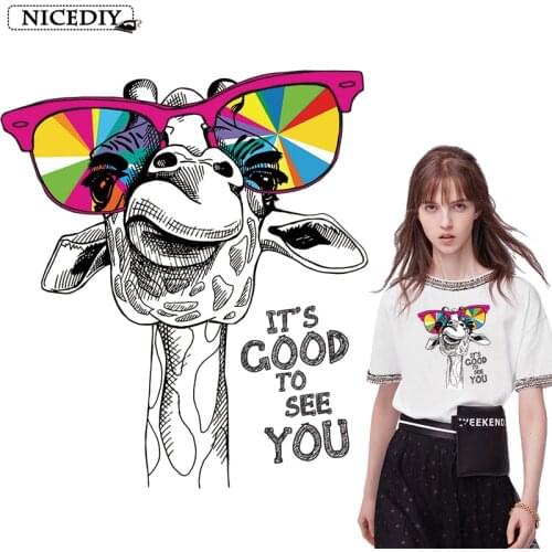 Nicediy Giraffe Thermo Stickers Iron On Transfer For Clothes Stripes Heat Vinyl Transfer Fashion Cool Patch Thermal Iron Patches
