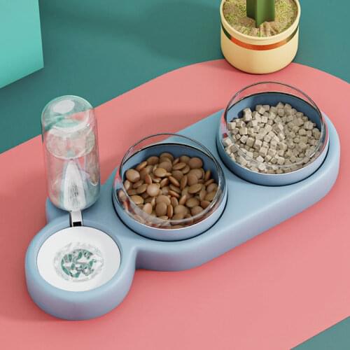 Triple Dog Cat Bowls Automatic Pet Feeder Non Spill Detachable Pet Water Dispenser Bottle Elevated Cat Bowl Set for Food Water