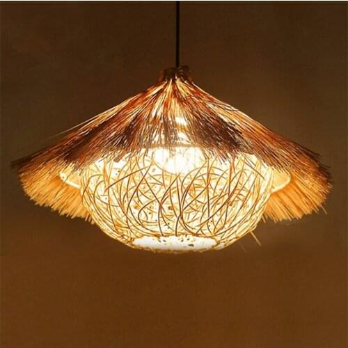 Creative Pastoral Industrial Rattan Straw Hat Shape LED Pendant Light Retro Balcony Restaurant Indoor E27 decorative Lighting