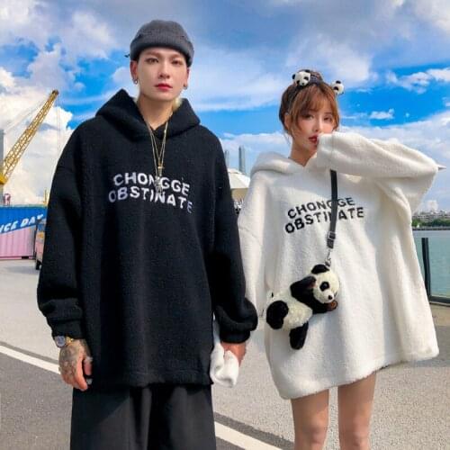 Korean Preppy Girl Faux Lambswool Sweatshirt Harajuku Vintage Punk Style Women Cute Hoodies Warm Embroidery Couple Pullovers