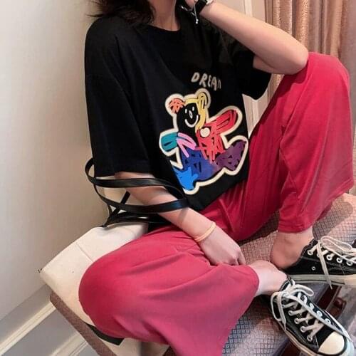 Harajuku Cotton Short Sleeved Women T Shirt Colorful Bear Summer O Neck Anime T-shirt Loose Women Casual Oversized T-shirt Tops