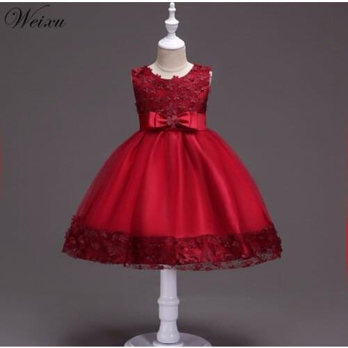 Weixu Girls Red Christmas Dresses Kids Formal Flower Princess Dress Birthday Party Events Prom Dress for Baby Girl 1 2 4 8 Years