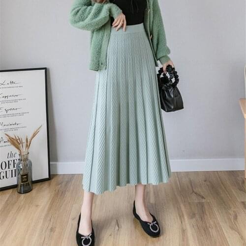 Limiguyue Autumn Winter Thick Warm Women Pleated Skirt A Line Midi Skirt Elegant Elastic High Waist Knitted Sweater Skirts K2537