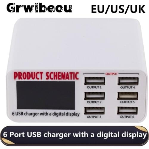 6 Port USB Charger Fast Charge With Digital Display Charger Adapter For iPhone12 Samsung Xiaomi Huawei Mobile Phone chargers