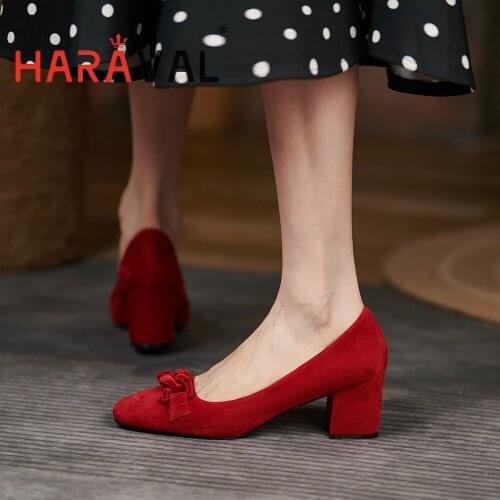 HARAVAL Women High Heels Pumps Sexy Fashion Black Red Gray Kid Suede Round Toe Solid Elegant Spring Autumn Fashion Slip-On A281