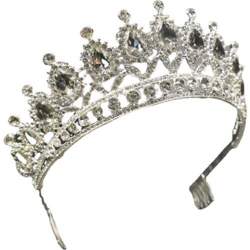 Women Silver Color Tiaras Jeweled Beautiful Headpiece Wedding Crown Wedding Tiaras Hair Accessories for Prom Birthday Party