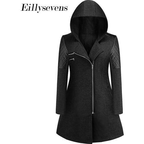 Women Turn-down Collar Zipper Woolen Coat Autumn Winter Long Sleeve Pocket Jacket Elegant Office Lady Solid Slim Tops Long Coats