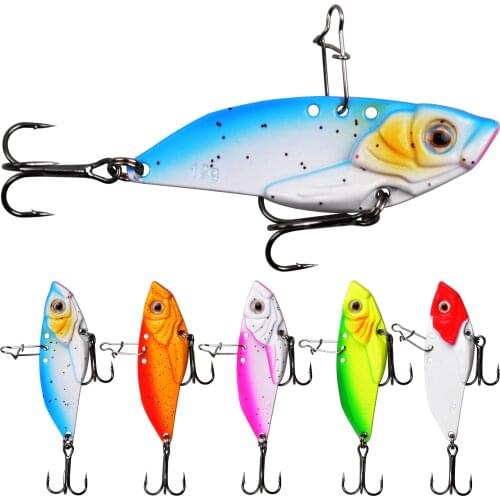 5PCS Hard Fishing Lures Metal VIB Bass Crankbait Hard Spinner Spoon with 3D Eye Treble Hooks For Salmon Bass Trout