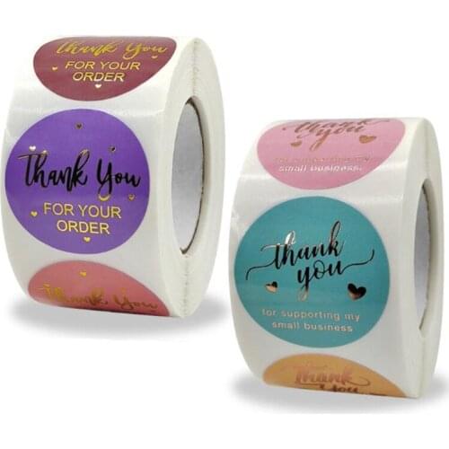 1.5Inch Bronzing Labels Thank You Stickers Decoration Colorful Paper Scrapbook Sealing Sticky Sticker Stationery Supply 50PCS