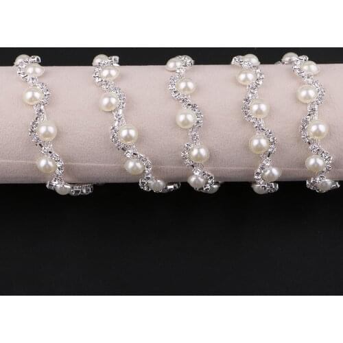 1 Yard Pearls Rhinestone Chain Trim Craft DIY Cake Topper Bridal Dress Decor