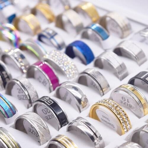 MixMax 20pcs Mens Womens Stainless Steel Rings Variety of Styles Fashion Jewelry Couple Wedding Bands Party Gifts Wholesale