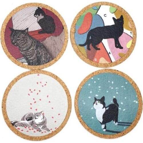 200Pcs Cartoon Cat Coasters Cork Placemat Cushion Mug Tableware Cup Tea Cup Pad Mat Creative Kitten Printing Table Mats ZA6498