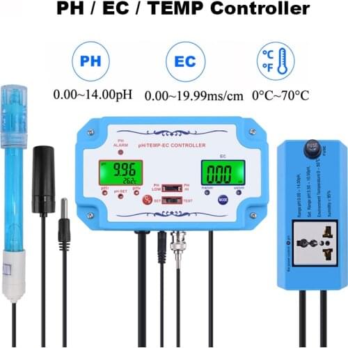 3 in 1 PH Controller EC Temperature Meter Monitor Hydroponics Aquarium Water Quality Tester Electric Conductivity Acidimeter