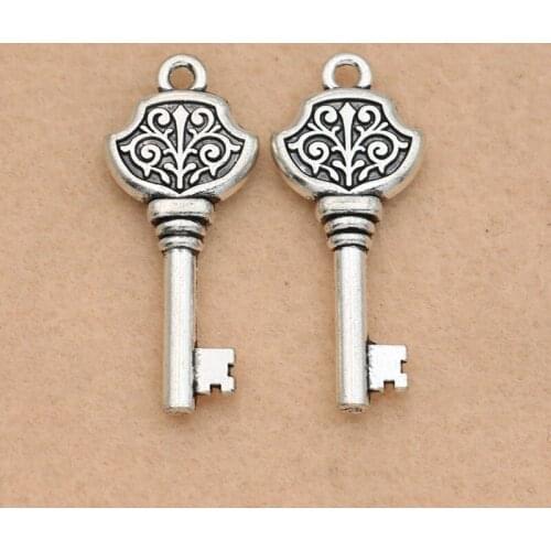 5pcs Tibetan Silver Plated Key Charm Pendant fit Bracelet Necklace Jewelry DIY Making Accessories 36x15mm