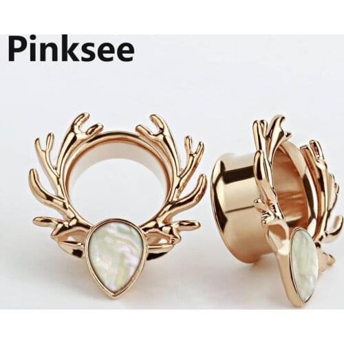 1PC Deer Head Ear Plugs and Tunnels Stainless Steel Ear Piercings Screw Fit Expansion Stretched Fesh Tunnels Body Jewelry