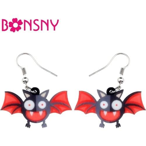 Bonsny Statement Acrylic Halloween Crazy Bat Earrings Drop Dangle Big Long Fashion Animal Jewelry For Women Girls Teen Wholesale