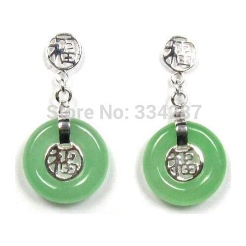 Brinco wedding wholesale good 13MM NATURAL GREEN GEM 925 SILVER FORTUNE POST EARRINGS for women jewelry silver-jewelry