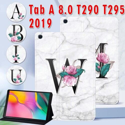 Tablet Cover Case for Samsung Galaxy Tab A T290/T295 (2019) 8.0 Inch 26 Letter Shock Proof PU Leather Cover Case+ Free Stylus