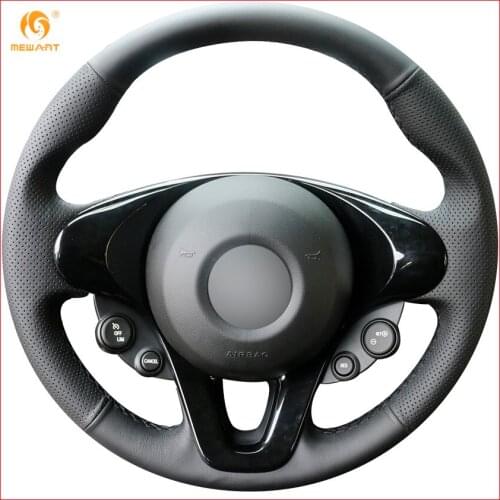 MEWANT Black Artificial Leather Car Steering Wheel Cover for Smart New Fortwo Forfour 2015-2017 Interior Accessories Parts