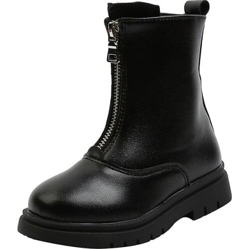 CAPSELLA Kids Autumn Winter Plush Lining Fashion Boots For Girls High Leather Shoes Children Warm Fashion Boots Size 26-36