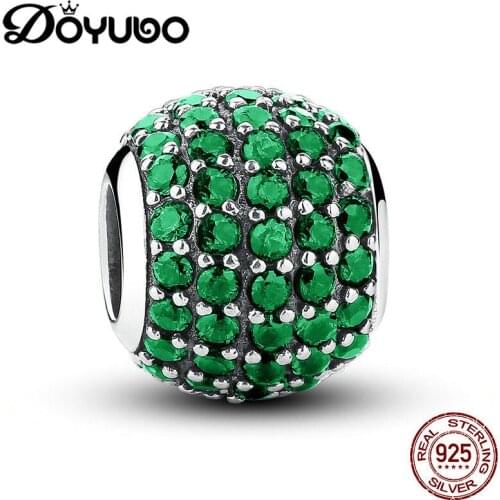 DOYUBO New 925 Sterling Silver Round Brilliant Shape CZ Beads To Match Snake Bracelet Womens Silver DIY Charms Jewelry ADD001