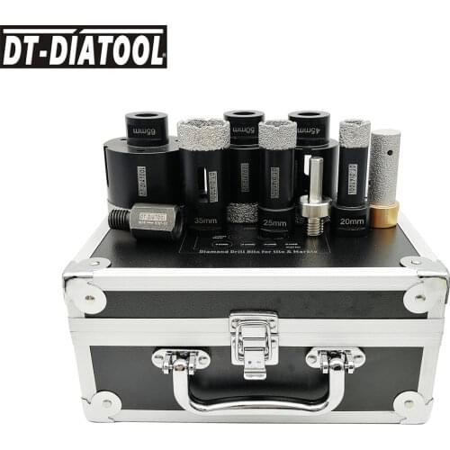 DT-DIATOOL 1set Boxed Vacuum Brazed Diamond Drill Core Bits, M14 or 5/8-11 Mixed size Hole Saw Plus 3/8" Hex and M14 Adapter