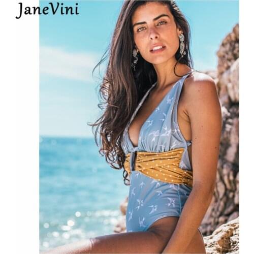 JaneVini Summer Blue Beachwear Sexy Female Women Swimwear One Piece 2021 Backless Bikini Push Up Costumi Da Bagno Donna Bikini